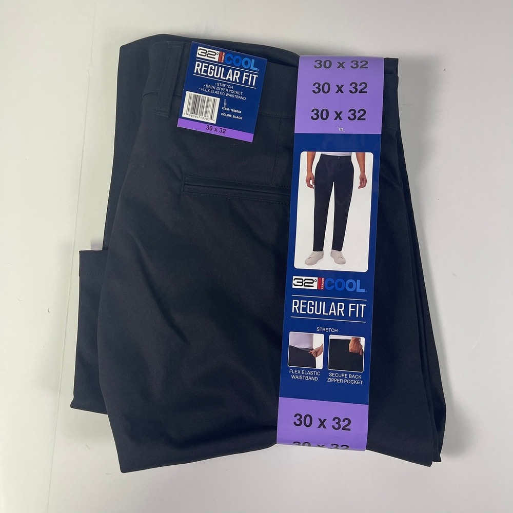 32 Degrees Cool Mens Regular Fit Stretch Pants Black 30x32 NWT 1656658